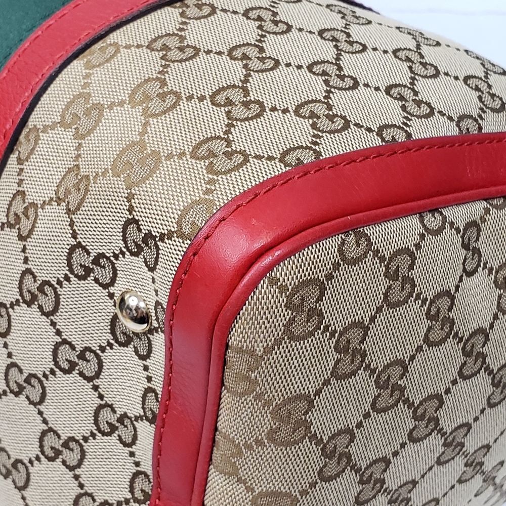 Authentic Gucci Boston GG Supreme Web Stripe Red Leather Satchel Bag - Picture 9 of 16